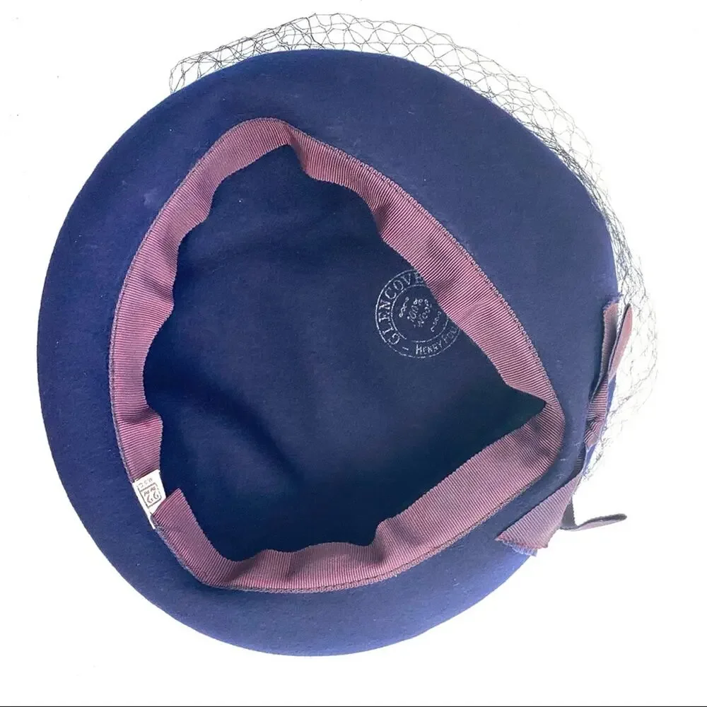 Vintage Glencove Navy Blue & Purple 100% Wool Bumper Beret Hat - Picture 6 of 8